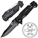 ANVIL BLADESMITHS BULLSHARK G-10 8CR13 Folding Pocket Knife with Glass Breaker and Seatbelt Paracord Cutter - Straight Blade Black