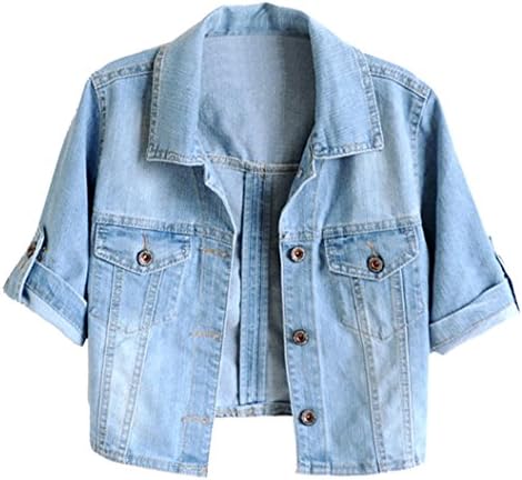 Trendy XU Women Summer Short Sleeve Blue Denim Jacket Short Cropped Sunscreen Shawl (2XL)