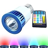 RGB Multicolor LED Bulb - 5 Watt PAR16, E26 Base, Remote With 16 Colors and 8 Functions - For Bars, Restaurants, Stage Productions, Media Rooms and More