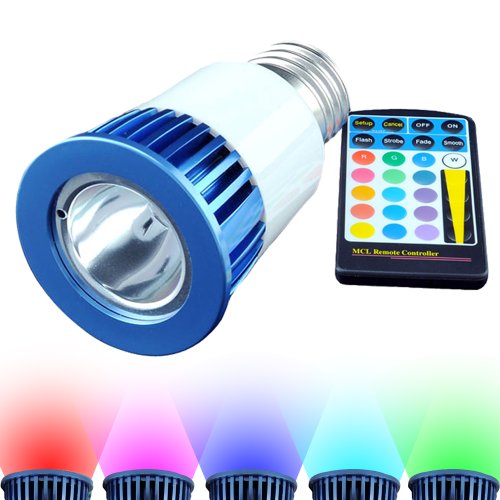 RGB Multicolor LED Bulb - 5 Watt PAR16, E26 Base, Remote With 16 Colors and 8 Functions - For Bars, Restaurants, Stage Productions, Media Rooms and More