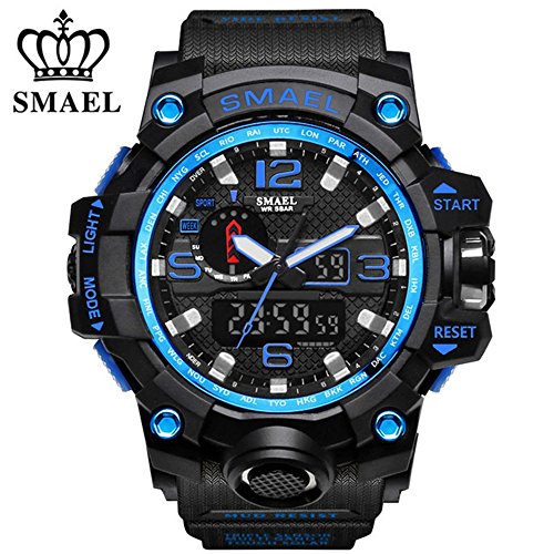 Smael men s sports analog quartz watch dual display waterproof di…