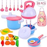 Auney Kids Kitchen Pretend Play Accessories Toys, Cooking Set, Pots and Pans, Cookware Playset, Healthy Cutting Vegetables, Knife, Utensils, Learning Gift for 2, 3, 4 Years Old Girls, Boys, Toddlers