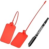 30 Writable Marking Plastic Tags Labels with Marker Pen, 1.18" x 2.16" Blank Waterproof Hanging Tag, Multi Purpose Name ID Tag for Keys, Backpack, Luggage, Logistic, Retail Inventory (Red, 30pcs)