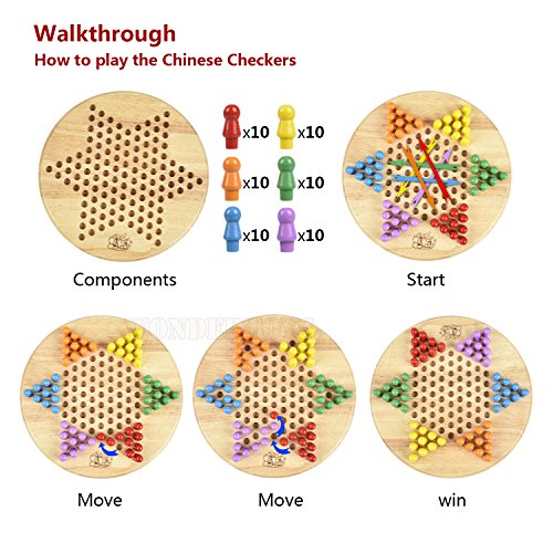 Wondertoys 2 in 1 Chinese Checkers & Gobang (Five in a Row) Wooden Board Game for Family