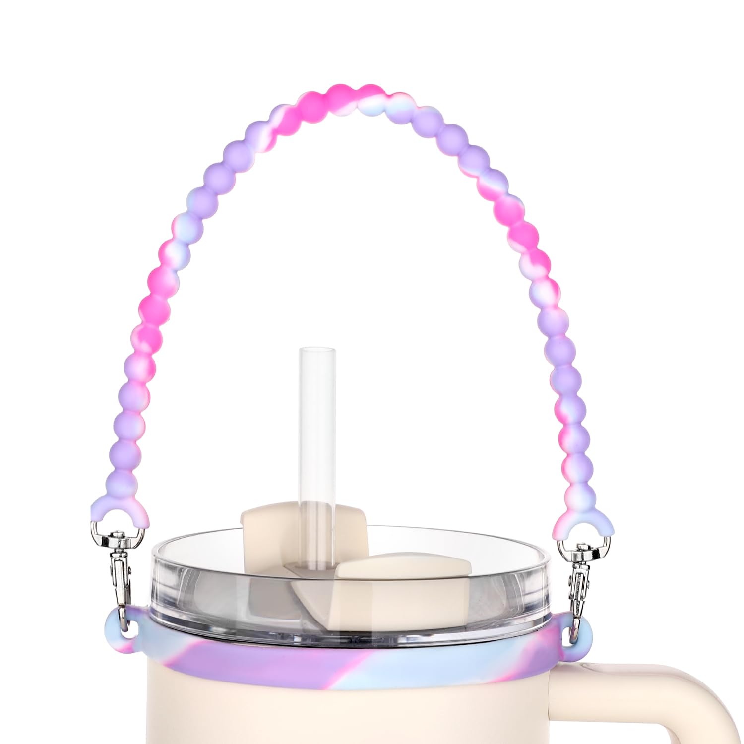 lasuroa Water Bottle Handle, Silicone Water Bottle Strap Holder Lanyard Attachment Carrier Soft Water Bottle Sling Accessories for Stanley, Most 8-40 oz (Pink & Purple Mixed)