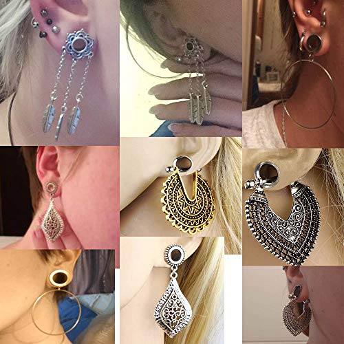 5 Pairs Stainless Steel Dangle Plugs for Women Rose Gold Hoop Double Flare Ear Tunnels Gauges Stretcher 00g Piercing Set (10mm=00g) - Thumbnail 2