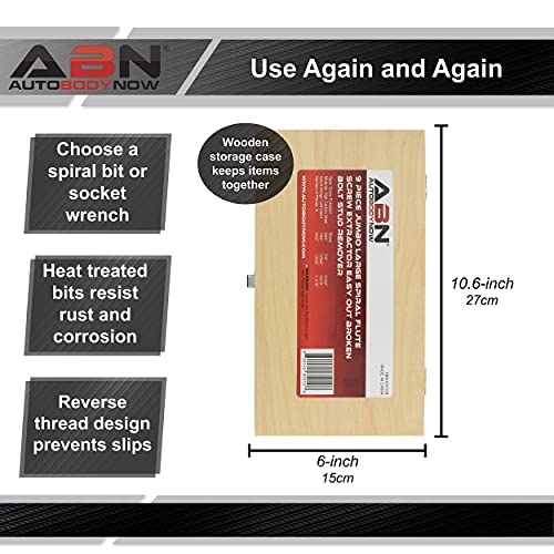 ABN Jumbo Spiral Flute Extractor 9 Piece Easy Out Bolt Screw