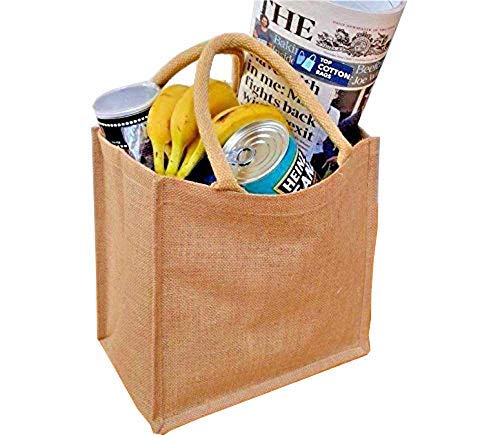 10 x Jute Bags Medium Hessian Shopping Bags,Size 30x30x20cm Natural Reusable Eco-Friendly Gift Bags for Women Classic Jute Tote with Cotton Cord Handles Sustainable Shopper for Retail & Daily Use