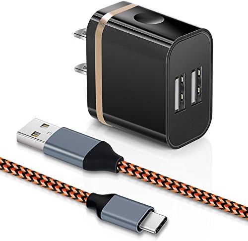Dual USB Wall Charger Block with Aupek High Speed 6FT USB Type A to C Fast Charger Cord for Nintendo Switch,Moto Z,ZTE Axon 7,Samsung Galaxy S8,S8 Plus and more(Orange)