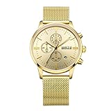 Baogela Mens Gold Tone Stainless Steel Chronograph Calender Alloy fashion Quartz Wrist Watch