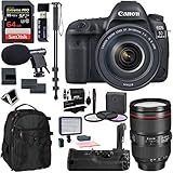 Canon EOS 5D Mark IV Full Frame Digital SLR Camera with EF 24-105mm f/4L is II USM Lens Kit, Sandisk 64GB, Polaroid 160 LED Video Light, Microphone, Backpack and Accessory Bundle