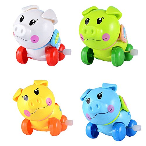 Wcysin 3 Pieces Wind Up Toy Pig, Cute Clockwork Classic Baby Toddler Kids Toy Random Colors