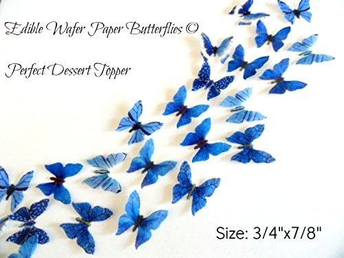 48 MINI VERY SMALL BLUE Edible Wafer Paper Butterflies? Size 3/4X7/8 for WEDDING CAKES BIRTHDAY CUPCAKES COOKIES DESSERTS Garnish Decorations Edible Image Butterfly Cake Toppers by Deco Machine Butterflies
