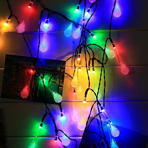 Christmas String Lights,20Ft 30LED String Fairy Light Solar Powered Water Drop Shaped, Waterproof for Outdoor & Indoor, Home, Patio, Lawn, Garden, Party, and Holiday Decorations