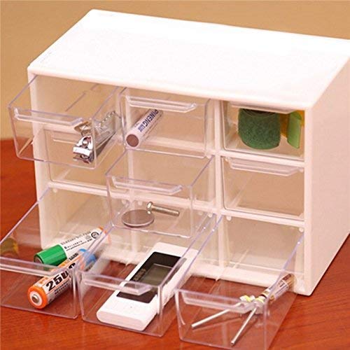 GREEVA 9 Grid Mini Plastic Multipurpose Drawer Storage Box Mini Drawer Desk Craft Organizer Desktop Office Supplies Cabinet, 18x10x12 cm
