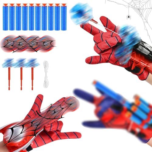 Taufe 3 Set Spider Launcher Handschuh,Spidr Handschuhe,Spide-R Spielzeug,Super Spide-R Launcher,Kids Spi-Der Hero Handschuhe Mit Saugnapf-Darts Und Frisbee,Spi-Der Netzwerfer,Geschenk Für Kinder