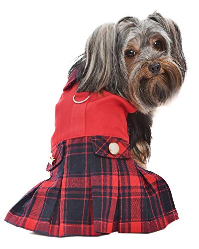 Parisian Pet Designer Scottish Red/Blue Plaid Pleated Dog Dress Holiday Party Special Occasion School Uniform