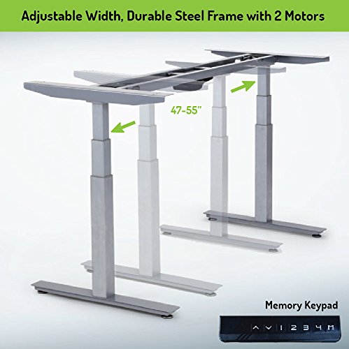 Rise Up Electric Adjustable Height & Width Standing Desk Frame. Ergonomic Sit to Stand Office Desk with 2 Motors. Programmable Memory Height Settings