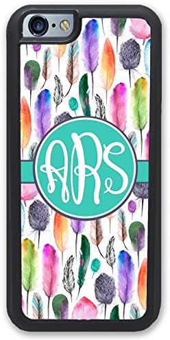 iPhone 6 PLUS Case Boho Feathers Colorful Monogram iPhone 6S PLUS - Monogrammed Personalized - Hard Rubber Case (5.5 inch) by Simply Customized