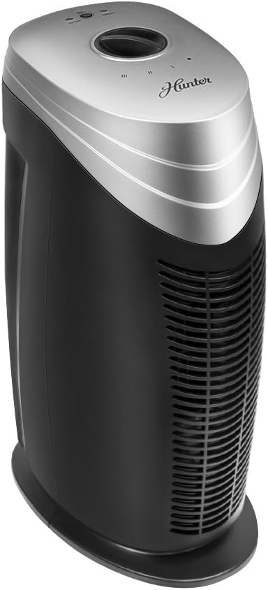 HUNTER HT1702 Air Purifier with ViRo-Silver Pre-Filter and HEPA+ Filter, for Allergies, Germs, Mold, Dust, Pets, Smoke, Pollen, Odors, for Medium Rooms, 18-Inch Titanium/Black Air Cleaner