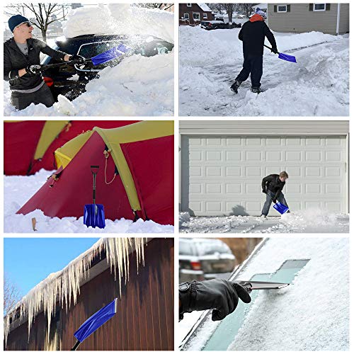 V VONTOX Snow Shovel, Detachable Plastic Snow Shovel with D-Grip Handle and Aluminum Edge Blade,Portable Compact for Car, Truck, Outdoor Camping Garden (with Small Snow Shovel Scraper) (Blue)