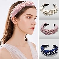 Knot Headband for Women - WEKEY Pearl Headbands for Women and Girls Wide Knotted Head Band Vintage Hairband with Faux Pearls - 3 Pack