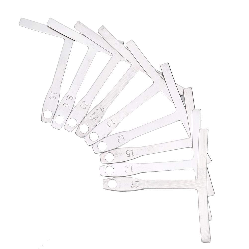 9Pcs Guitar Radius Gauge for Acoustic Guitar Electric Guitar or Bass Bridge Saddle T-Shape Ruler Fingerboard Measurement Luthier Tool(Silver)