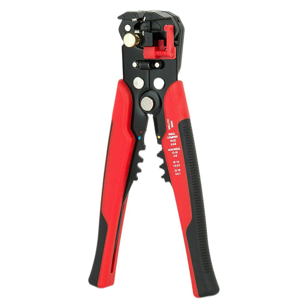 LSLANSOON 1110 3 in 1 Self-Adjusting Wire Stripper Cutter, Wire Crimping Tool Wire Pliers for Wire Stripping, Cutting, Crimping 10-24 AWG (0.2-6.0mm Square) (Red)