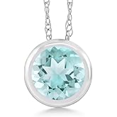 Gem Stone King 14K White Gold Sky Blue Topaz Pendant Necklace For Women (0.70 Cttw, Gemstone November Birthstone, Round 5MM, with 18 Inch Chain)