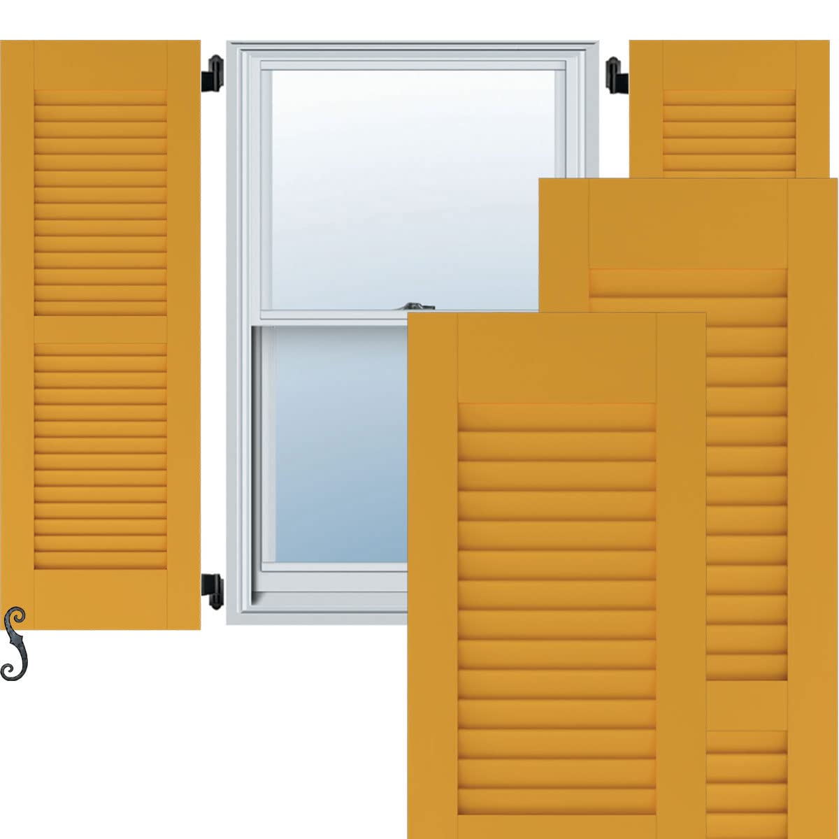 18″W x 36″H Americraft Two Equal Louver Exterior Real Wood Shutters (Per Pair), Turmeric