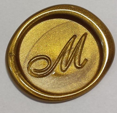 100 pack of Wax Seals: Self adhesive wax seal sticker - M - Shelley Allegro Font - Metallic Gold - 3/4 " Irregular Shape