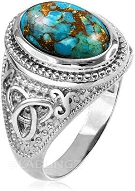 Sterling Silver Celtic Triquetra Blue Copper Turquoise Statement Ring