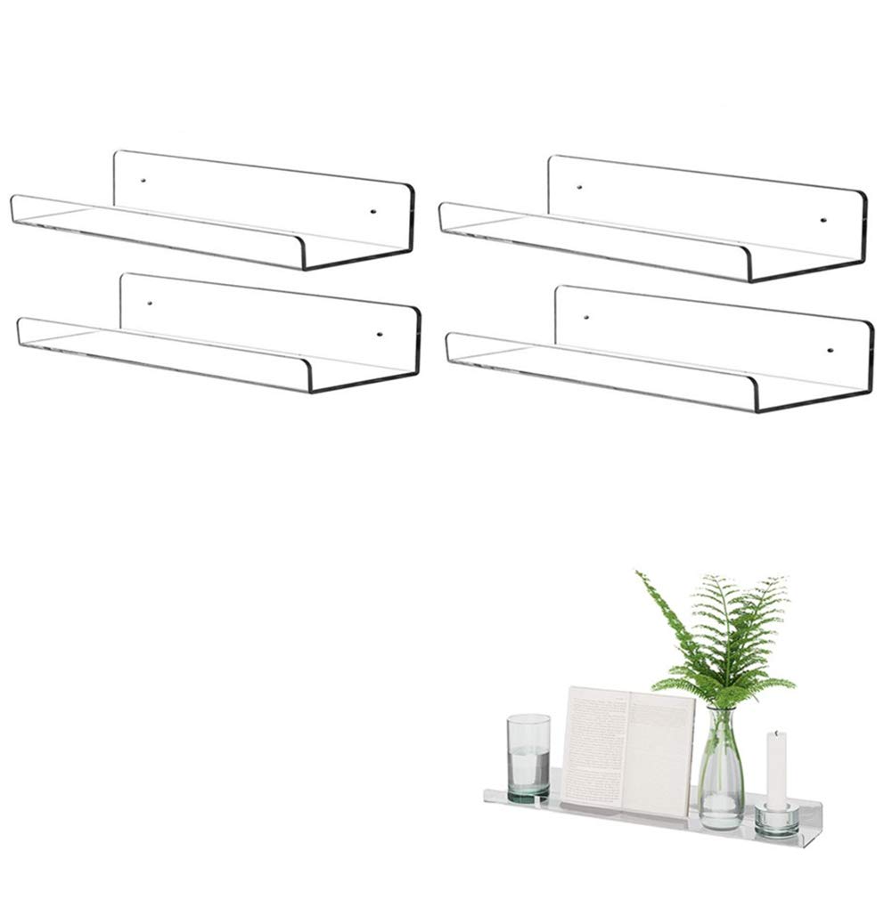 KITE-RUNNER Floating book shelves for kids room,Clear Acrylic Floating Shelves Display Ledge,Clear Acrylic Floating Wall Shelves,Invisible Kids Bookshelf and Small Toy Storage (4 Pack,30cm)