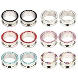 TOPBRIGHT 6 Pairs Rhinestone Crystal Screw Surgical Steel Tunnels Ear Expander Plugs Piercing Gauges