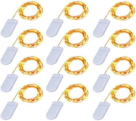 Sililoli Pack of 12 LED Starry String Lights with 20 Micro LEDs on 7.2feet Silver Coated Copper Wire, Fairy Lights Battery Powered by 2x CR2032(Incl), for Party Christmas Table Decorations Warm White