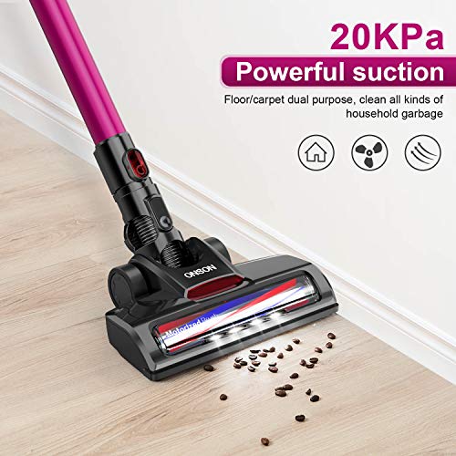 Cordless Vacuum, ONSON Cordless Stick Vacuum Cleaner, 20KPa Powerful Cleaning Lightweight 2 in 1