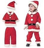 Christmas Costume Toddler Boys Girls Fleece Santa Claus Tops Coats+Pants+Cap Set Size 2-3Years/Tag100 (Red)
