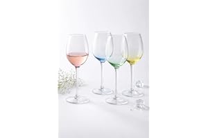 Rainbow White Wine Glass - Set of 4 Colorful Wine Glass with Stem, Crystal Muted Wine Glasses Gift Set for Birthday Women Par