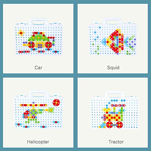 SANSIRP Kids Creative Drilling Toy with Screwdriver Tool Playset Screw Puzzle Learning Toys Building Blocks DIY Design Tool Sets for Childs 2-10 Ages Boys and Girls (144 Pieces) - Thumbnail 4
