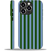 WANKBLC Compatible with iPhone 13 Pro Max Matte Case, Green and Blue Stripes Geometric Vertical Line Pattern for Girl Full Body Design Soft Silicone Drop Shock Scratch Protection