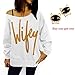 Laimeng, Women Womens Letter Print Loose Sweatshirt Casual Pullover Top + Free Crystal Earrings