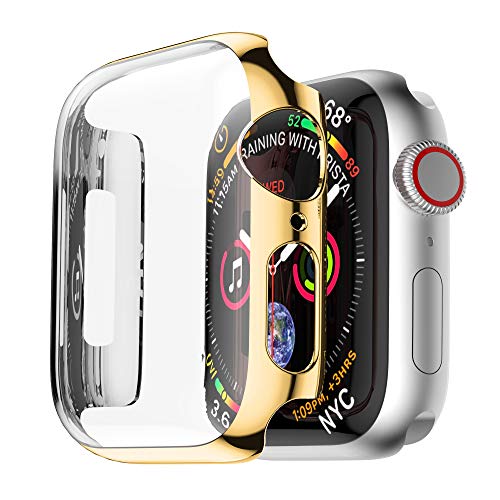 Leotop Compatible with Apple Watch Case 44mm 40mm, Super Thin PC Plated Bumper Clear Screen Protector Full Cover Shell Shockproof Frame Compatible iWatch Series 4 (5 Color Pack, 44mm)