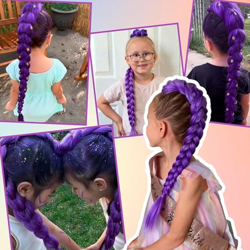 Omnikryp Purple Wig Anime Cosplay Wig 62cm Synthetic Hair Braiding Hair Lilac with Hidden Clip for Halloween Cosplay Accessories