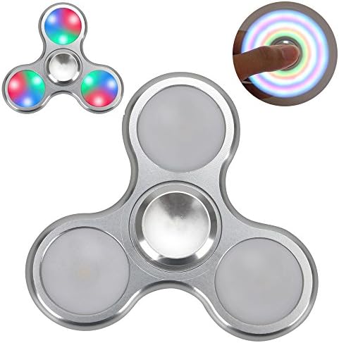 LED Light Fidget Spinner with Switch Aluminum Alloy EDC Hand Spinner For ADD ADHD Anxiety and Stress Relief Toys Gift (Silver)