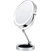 MILONT 9" Lighted Makeup Mirror,1X/10X Magnifying Vanity Mirror with Height & Brightness Adjustable,Rechargable Makeup Mirror