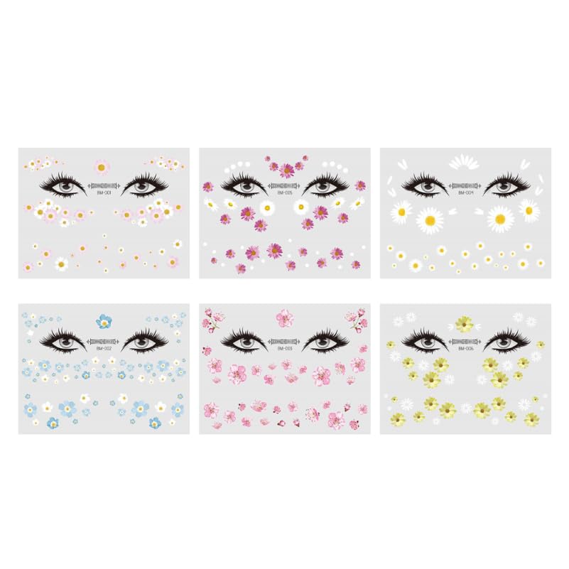 BIUDECO Daisy Face Stickers Waterproof Makeup Stickers Sweat-Proof Floral Temporary Tattoos Small Collarbone Decors for Women and Girls