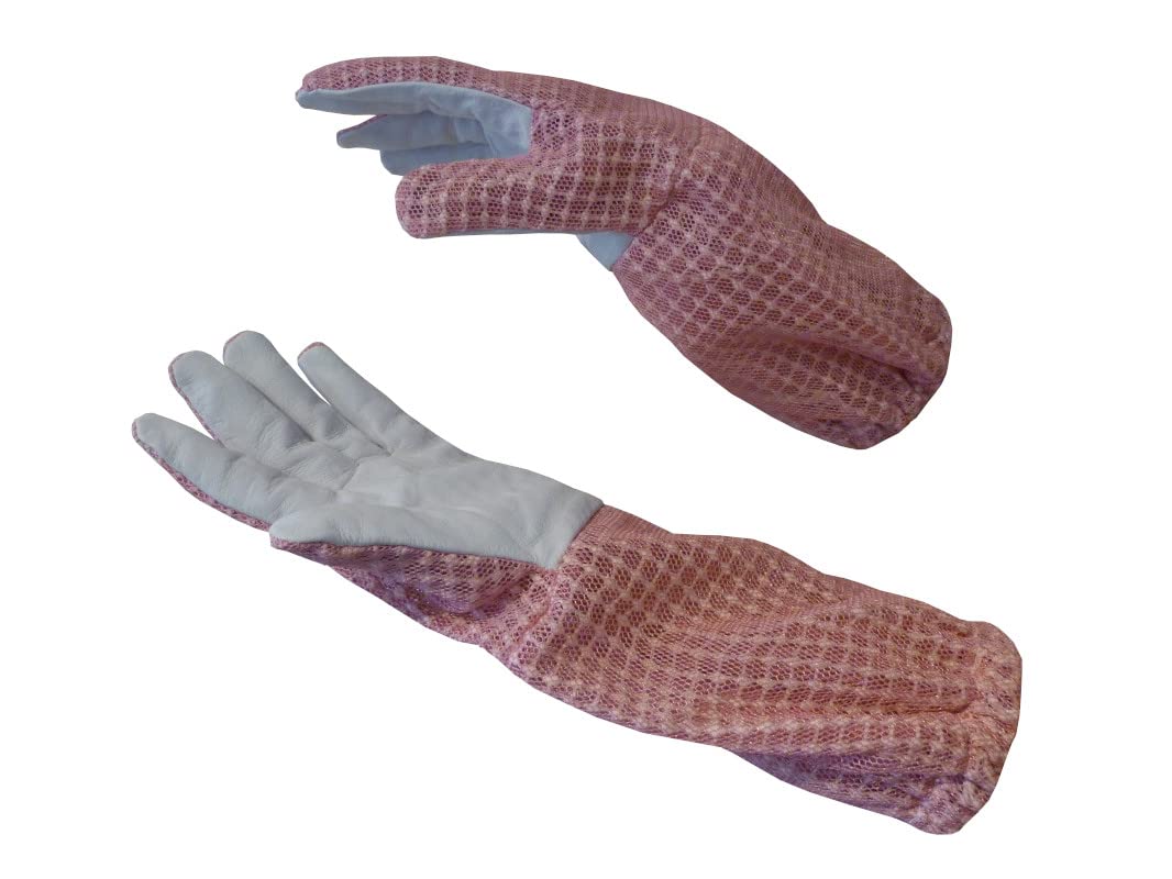 AGS Beekeeper gloves 3 Layer Ultra Ventilated Pink Bee keeping gloves beekeeping bee gloves 3-layer protection (Large)
