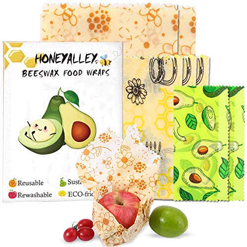 HONEYALLEY Reusable Beewax Food Wrap, 6 Pack Plastic Free Alternative
