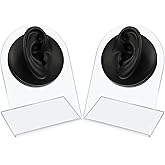 Cindeer 2 Pcs Flexible Silicone Ear Model Reused Soft Mold Fake Ear for Earrings Jewelry Display for Piercing Practice with Acrylic Stand (Black)