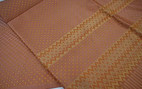 Pink and Golden Synthetic silk in Thai Ancient Traditional Pattern, Brocade Damask fabric 35404